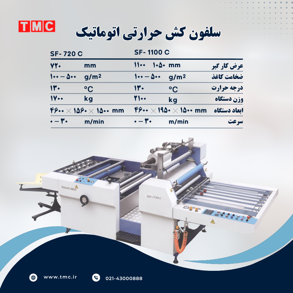دستگاههای سلفونکِش نیمهاتوماتیک حرارتی مدل SF-720C و SF-1100C، از پرکاربردترین ماشینآلات در صنعت چاپ و بستهبندی هستند