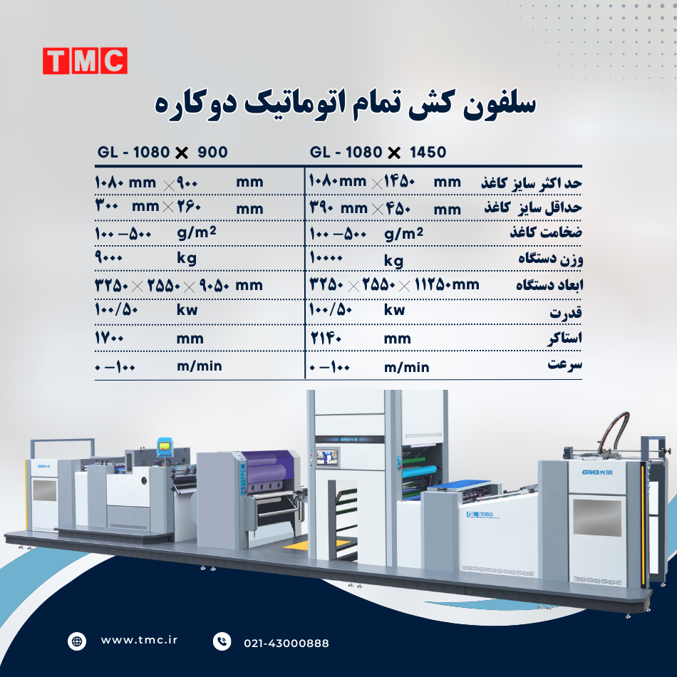 دستگاه سلفون‌کش تمام اتوماتیک دوکاره (سرد و گرم) مدل GL-1080x1450 / GL-1080x900