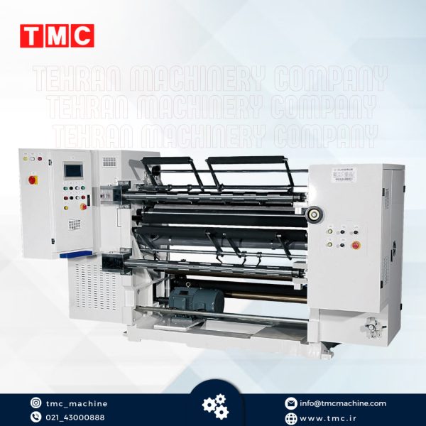 دستگاه اسلیتر جامبو مناسب برای برش و رول‌پیچی دقیق انواع رول‌های بزرگ، با عملکرد سریع، تیغه‌های قابل تنظیم و سیستم کنترل پیشرفته جهت افزایش بهره‌وری در خطوط تولید بسته‌بندی و چاپ